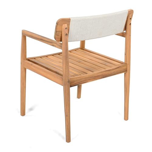Merax 5 Pieces Patio Dining Sets for 4 People, Outdoor Acacia Wood Furniture Sets, 47.25" Large Round Table & Slatted Dining Chairs for Garden Patio Deck, Teak Look & White Rope Merax
