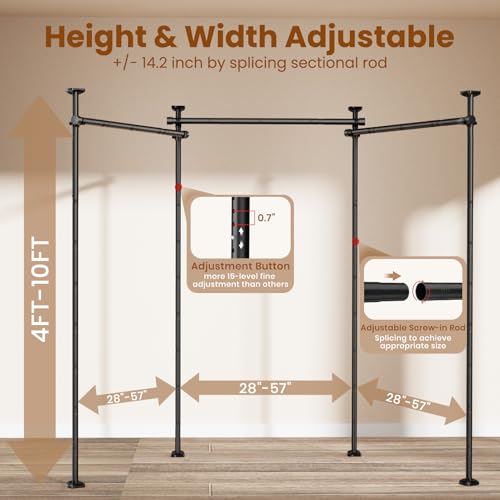 BONPALLY Room Divider Curtain Rod for Wide Space Room Separation, 28-171inch(W) 4-10ft(H) Adjustable No Drilling Tension Curtain Rods, Heavy Duty Temporary Privacy Wall Divider, Black Bonpally