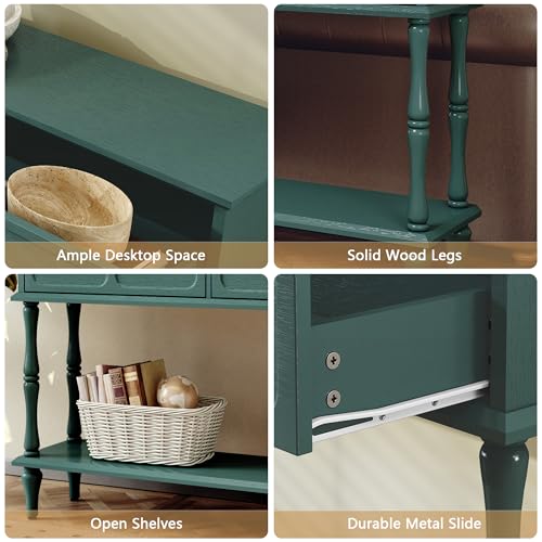 ARTPOWER Mid-Century Console Table for Entryway with 2 Drawers, Green Entryway Table with Storage Cabinets and Open Shelf, Narrow Long Couch Table Behind Sofa for Living Room, Foyer, Hallway ARTPOWER