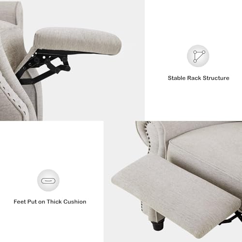 MCombo Pushback Recliner Chair, 3-Position Oversized Manual Recliner with Rolled Arms, Solid Wood Legs & Chenille Upholstery, Accent Reclining Chair for Living Room Office 4865 (Beige) MCombo