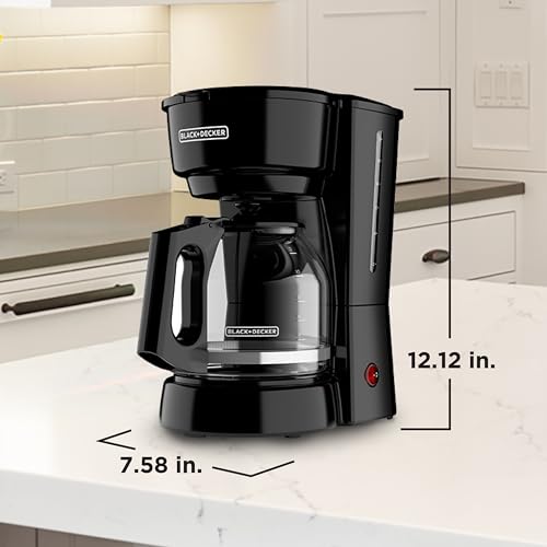 BLACK+DECKER 12-Cup Coffee Maker with Easy On/Off Switch, Easy Pour, Non-Drip Carafe with Removable Filter Basket, Vortex Technology, Black BLACK+DECKER