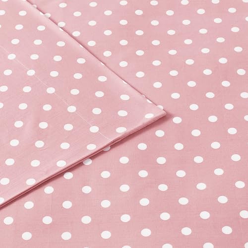Intelligent Design Pink Queen Size Sheet Sets Kids Polka Dot Sheets for Girls 100% Cotton Percale Soft Flat and Fitted Sheet, Pillowcase, Breathable All Season Bed Set, Fits up to 14" Mattress Intelligent Design
