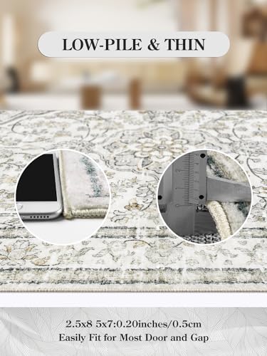 Lahome Oriental Washable Hallway Runner Rug,2.5x8 Boho Rug Runners for Hallways Non Slip,Runner Rug for Entryway Indoor,Traditional Thin Carpet Runner for Kitchen Laundry Bathroom,(8ft,Beige) Lahome