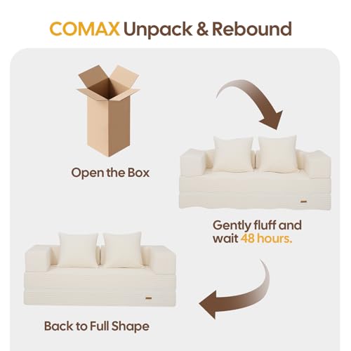 COMAX Futon Sofa Bed, 4‑in‑1 Convertible Sofa Bed, Folding Boneless Couches for Living Room, Fold Out Small Foldable Loveseat Floor Sleeper Comfy Mattress Lounge Space‑Saving, Beige COMAX
