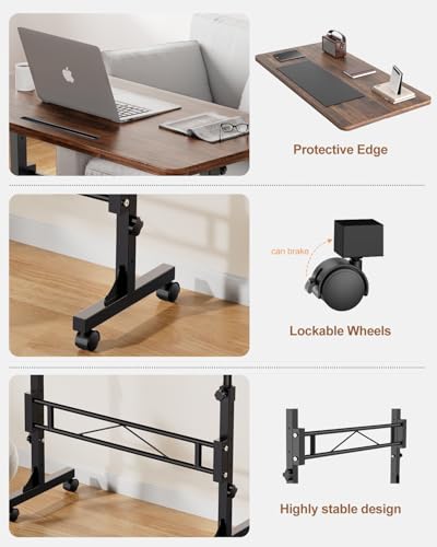 Small Standing Desk Adjustable Height, Mobile Stand Up Desk with Wheels, 32 Inch Portable Rolling Desk Small Computer Desk, Portable Laptop Desk Standing Table Rustic Amztabler