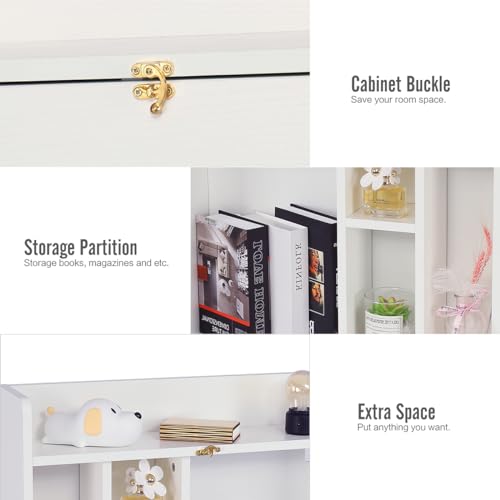 YUSING Wall Mounted Table, Multifunctional Fold Down Wall Mounted Laptop Computer Desk with Storage Compartments for Home, Office, White YU YUSING