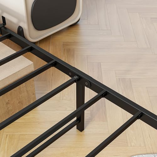 BOFENG Twin Bed Frame with Wood Headboard and USB Charging Station,Heavy Duty Metal Platform Single LED Bed Frame Twin Size with Storage No Box Spring Needed,Strong Steel Slats,Noise Free,Rustic Grey BOFENG