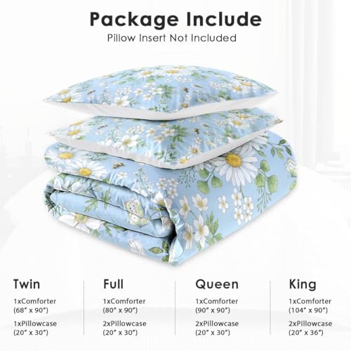 WeCozy Twin Size Comforter Set with Pillowcase, Wildflower Daisy Flower Floral Soft 2 Pcs Bedding for Kids and Adults Bedroom Bed Decor WeCozy