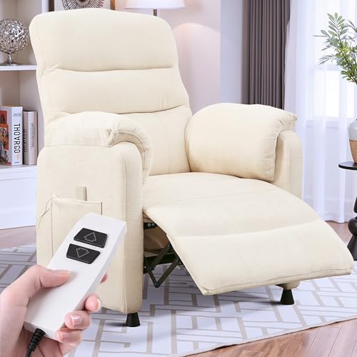 Veemuaro Power Recliner Chair, Electric Reclining Armchair with Remote and Memory Function for Small Space, Soft Chenille Fabric 7-Zone Support, Heavy Duty Steel Frame