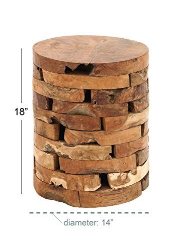 Deco 79 Teak Wood Handmade Side End Accent Table Live Edge End Table with Brick Inspired Design, Side Table 14" x 14" x 18", Light Brown Deco 79