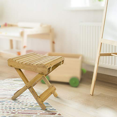Sorbus Bamboo Folding Step Stool Bench - for Shaving, Shower Foot Rest, Bath Chair - Great for Bathroom, Spa, Sauna, Wooden Seat, Fully Assembled - 11.75" D x 12.25" W x 13.75" H Sorbus