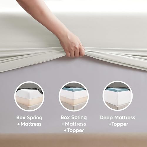 Nestl Extra Deep King Sheet Set - 6 Piece Breathable & Cooling Sheets - Hotel Luxury Bedding Set w/18-24 Inch Deep Pockets - Easy & Secure Fit - Super Soft, Wrinkle Free & Comfy - Off White Nestl