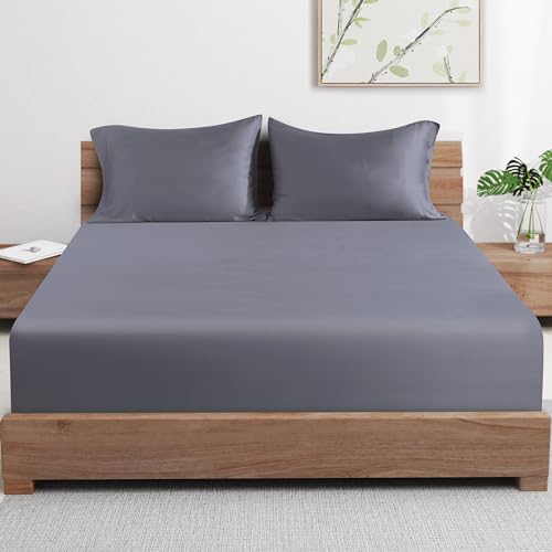 2 Pack Bamboo Viscose Cooling Fitted Sheet Twin XL Size Only, 400 Thread Count, 16" Deep Pocket Cooling Bottom Sheets for Hot Sleeper, Silky Soft Breathable (Twin XL, Dark Grey Zaizaihome