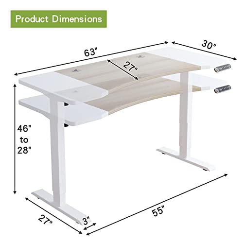Radlove Dual Motor Height Adjustable Standing Desk, 63 x 30 Height Adjustable Computer Desk Sit Stand Desk Home Office Desks with Splice Board 265 lb Load Capacity White Frame + White Top Radlove