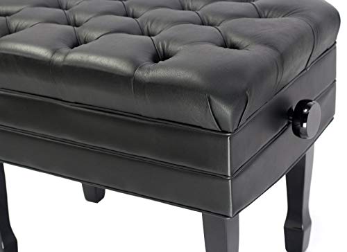 Griffin Genuine Leather Adjustable Piano Bench Black Solid Wood Vintage Style & Heavy-Duty Ergonomic Keyboard Stool | Cushion Seat with Storage Space Griffin
