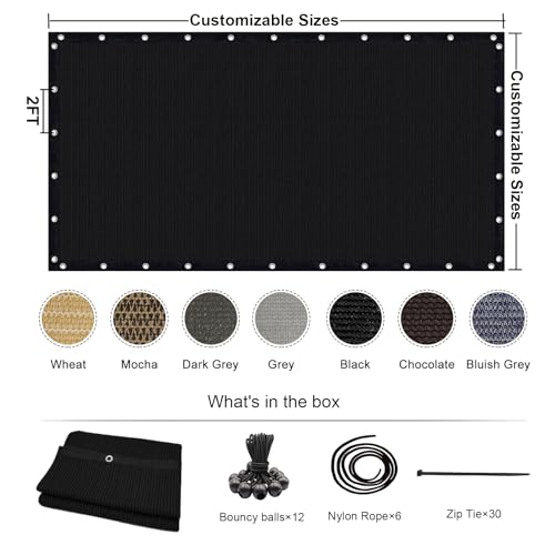 KANAGAWA 90% Sun Shade Cloth 12'X 20' Outdoor Pergola Shade Cover Canopy with Grommets UV Block Privacy Screen for Patio, Backyards, Outdoor, Carport, Garden, Black KANAGAWA