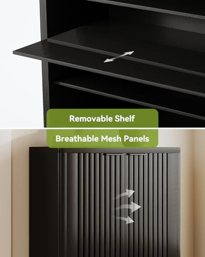LITTLE TREE 6-Tier Shoe Cabinet with Doors for Up to 24 Pairs, Large Wooden Shoe Storage Cabinet with Adjustable Shelves, Black Freestanding Shoe Organizer Cabinet for Entryway, Hallway LITTLE TREE