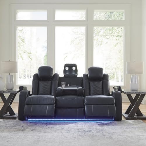Signature Design by Ashley Fyne-Dyme Contemporary Power Reclining Sofa with USB Charging Ports and Adjustable Headrest, Blue Signature Design by Ashley