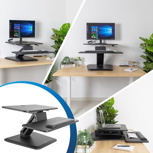 Mount-It! Compact Standing Desk Riser, Height Adjustable Desktop Sit Stand Workstation with Gas Spring, Tabletop Stand Up Desk with Keyboard Tray, Black Mount-It!