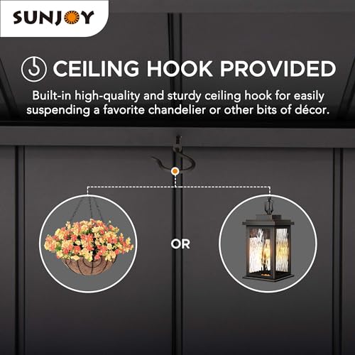 Sunjoy Wooden Grill Gazebo, 8 x 12 ft. Steel Hardtop Outdoor Gazebo for Year-Round Grilling, 2 Full Size Grills, Griddles or Smokers - Cook Station, Barbeque, Built-in Electrical Outlets, Black Sunjoy