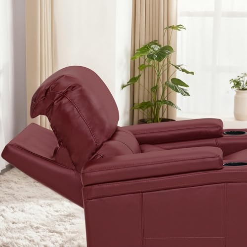 MCombo Triple Motors Power Recliner Chair with Power Headrest & Lumbar Support for Living Room, Home Theater Seating with Armrest Storage, Tray Table and Dual Charging Ports HTS708 (Red)
