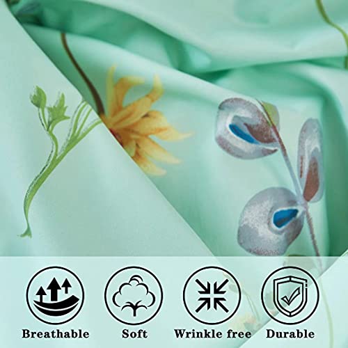 JSD Green Floral Printed Sheet Set Queen Size, 4 Piece Soft Botanical Microfiber Sheets Extra Deep Pocket JSD