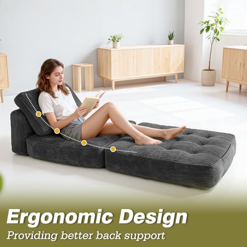 Art3d Folding Sofa Bed, Convertible Sleeper Sofa Bed with Pilow & Back Support, 3 in 1 Long Futon Boneless Couch, Comfy Floor Couch for Living Room, Bedroom, Dark Gray Art3d