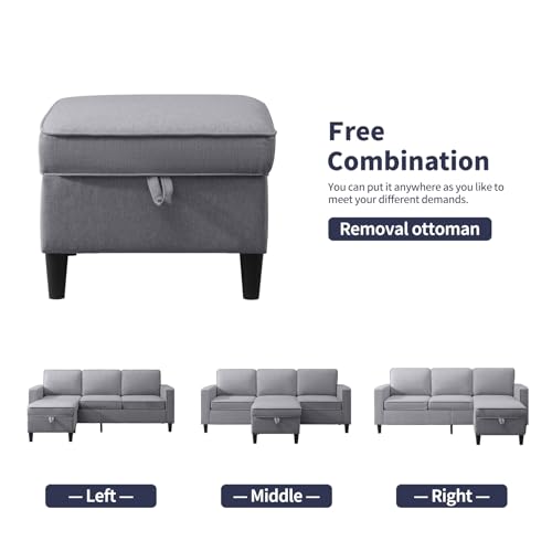 ijuicy 2PCS Sectional Sofa Set,3 Seat Couch & Loveseat Sofa with Side Pockets & Movable Storage Ottoman, Modern Convertible Upholstered Couches for Living Room,Office (3+2Seat/Light Grey) ijuicy