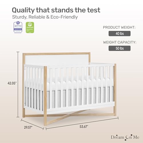 Dream On Me Owen 5-in-1 Convertible Crib, Vintage White Oak Dream On Me