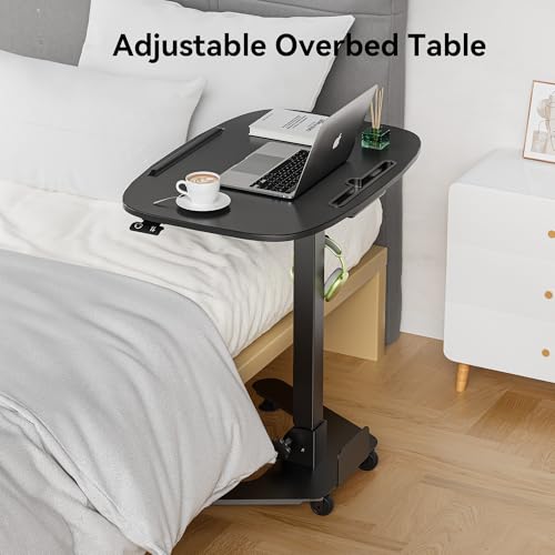 WALKINGDESK Foldable Pneumatic Height Adjustable Mobile Standing Desk with 90° Tiltable Tabletop, 27.2x18.9 Inch Portable Laptop Desk with Wheels, Holds Up to 66.1lbs for Home Office, Study, Black WALKINGDESK
