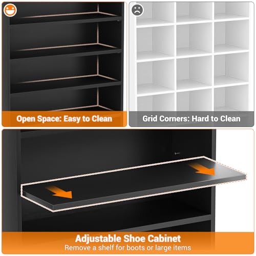 Homieasy Tall Shoe Cabinet, 9-Tier Wood Shoe Rack Organizer Cabinet for Closet, Freestanding Shoe Storage Cabinet with Adjustable Shelves for Entryway, Bedroom, Black Homieasy