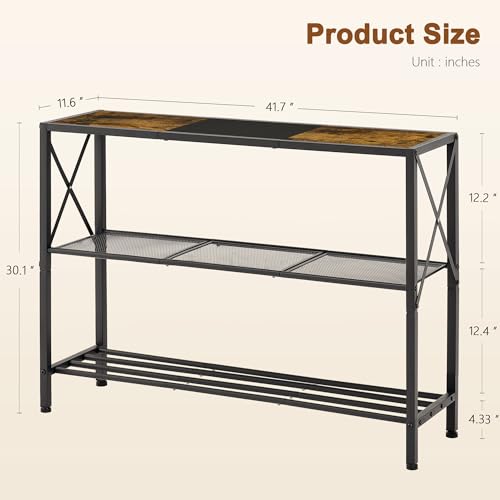 Hoctieon Industrial Console Table, 3 Tier Entryway Table, Hallway Table, Narrow Sofa Table with Shelves, Entrance Table for Entryway, Rustic Brown&Black Hoctieon