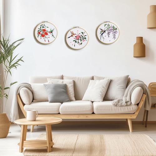 Embroidery Kit for Beginners,3 Pack Hummingbird and Flower Cross Stitch Kits for Adults,Needlepoint kit with Stamped Patterns,Hoop,Threads for Craft Lover,Hand Stitch with Embroidery Skill Techniques