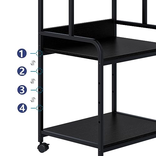 Arbuxzuy Printer Stand with Storage Shelf,3 Tier Printer Cart with Wheels,Mobile Printer Table for Home Office,Stands for Printer Heat Press Scanner Fax,Industrial Style (Black) Arbuxzuy