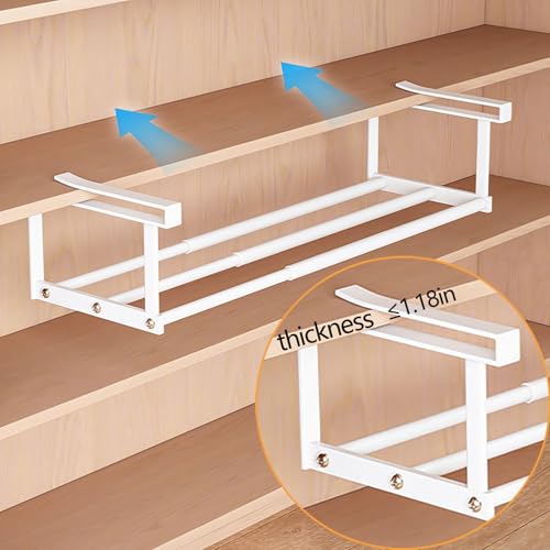 Under-Shelf Expandable Shoe Rack Organizer, White Metal, 40-70cm Width Adjustable, Cabinet Storage for Closet (2 Pcs) Generic