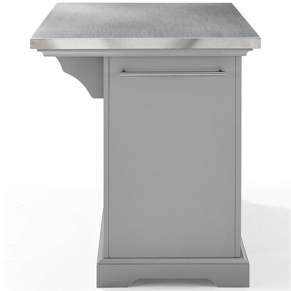 Pemberly Row Transitional Wood/Stainless Steel Kitchen Island in Gray/Chrome Pemberly Row