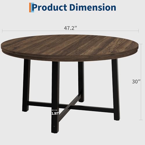 IDEALHOUSE 47" Round Dining Table for 4, Kitchen Dining Room Table with Sturdy Metal Frame, Wood Circle Kitchen Table for Space Saving -Brown IDEALHOUSE