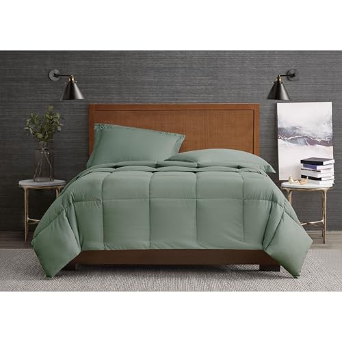 London Fog Garment Washed Solid Comforter Set Green Microfiber 3-Piece Full/Queen Comforter Set, Solid Themed, Adult and Teen, Oeko-TEX Certified LONDON FOG