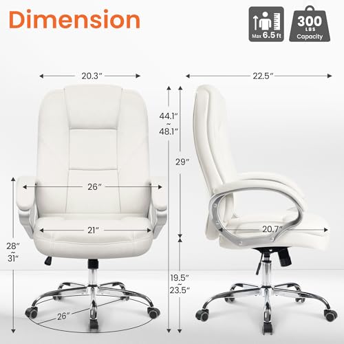 NEO CHAIR Office Desk Ergonomic Gaming Chair High Back Adjustable Computer Chair with Wheels and Lumbar Support Comfy Leather Executive Swivel (White) NEO CHAIR