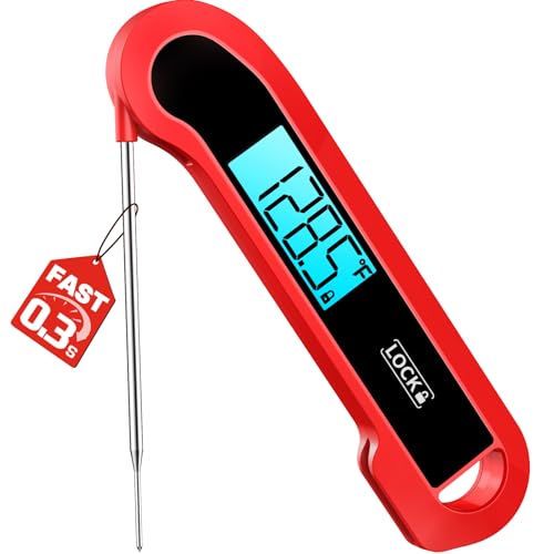 0.3 Sec Instant Read Meat Thermometer Digital for Cooking, ±0.5℉ Precision, Food Thermometer for Grilling, Air Fryer, Smoker, Candy, BBQ Essentials, Fathers Day Gift for Dad Him Men Birthday, Red