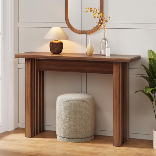 AVZEAR Mid Century Narrow Entryway Console Table, 43.3" Fluted Wood Couch Table Behind Sofa Long and Skinny for Living Room Hallway Entrance Foyer, Walnut AVZEAR
