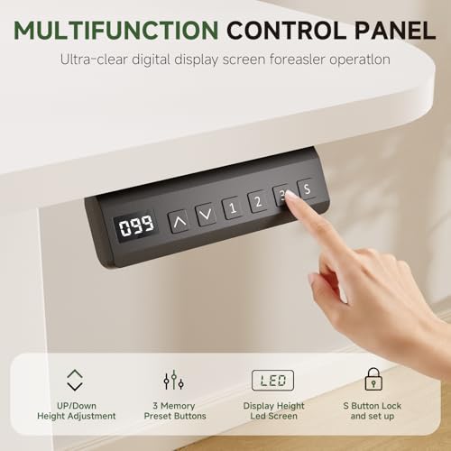 GTPLAYER Electric Standing Desk with Drawers, 48 x 24 Inches Height Adjustable Computer Desk with Monitor Stand, Laptop Stand, Sit Stand up Desk with Memory Preset for Home, Office, White GTPLAYER