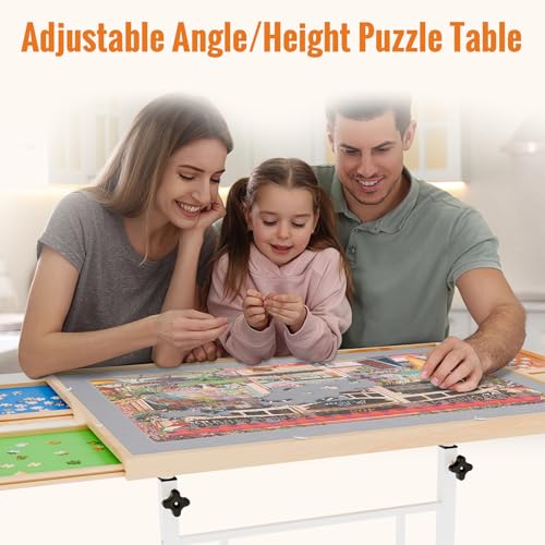 Puzzle Table with Drawers and Legs Height Tilting Adjustable for 1500 Pieces, Portable Jigsaw Puzzle Tables for Adults and Elderly, Puzzle Board with Covers Gifts for mom Women Mothers' Day… JoyPcsTable