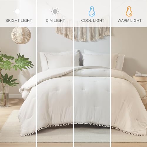 Codi Beige Twin Comforter Set for Girls - Boho Aesthetic Pom Fringe Design Cute Bedding, Soft Washed Microfiber Taupe Bed Sets, Lightweight Chic,1 Comforter & 1 Pillowcase Codi