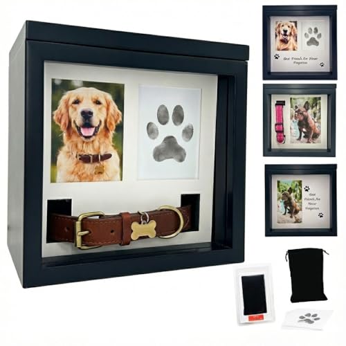 OtterPets Dog Urn for Ashes, 4 Customizable Displays with Paw Print Ink Kit and Flannel Bag, Pet Urns for Dogs Ashes, Pet Cremation Box, Cat Urn for Ashes, Dog Ashes Keepsake (Black)