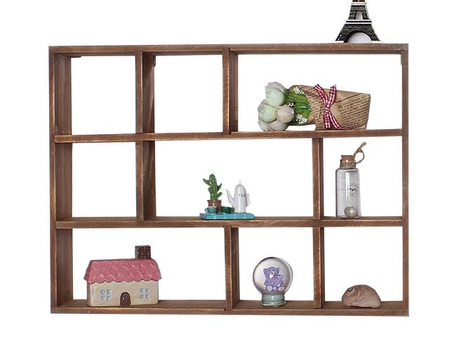Shadow Box Display Shelf, Wall Mounted Wooden Hanging Display Shelf Floating Shelf Perfect for Little Figurines, Multi-Slot Wall Collection Freestanding Farmhouse Decor Display Case (Style I, Brown) AZOFIA
