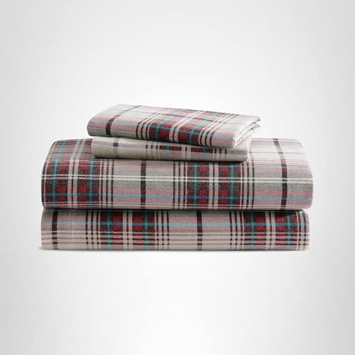 Eddie Bauer - Flannel Sheets Queen Size, Anti-Pilling & Wrinkle Resistant Cotton, Touchably Soft for All-Season Comfort - Bed Sheets with Matching Pillowcases & Fitted Sheet (Montlake Plaid Red) Eddie Bauer