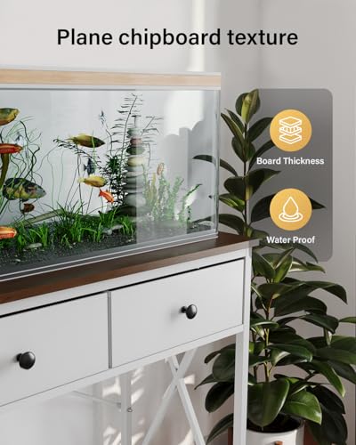 FILKO Aquarium Stand 20-29 Gallon, Metal Gallon Fish Tank Stands with Accessories Storage, Turtle/Reptile Terrariums Table,Breeder Tank Stand,Easy to Assemble(Tank not Included) (White, 29 Gallon) FILKO