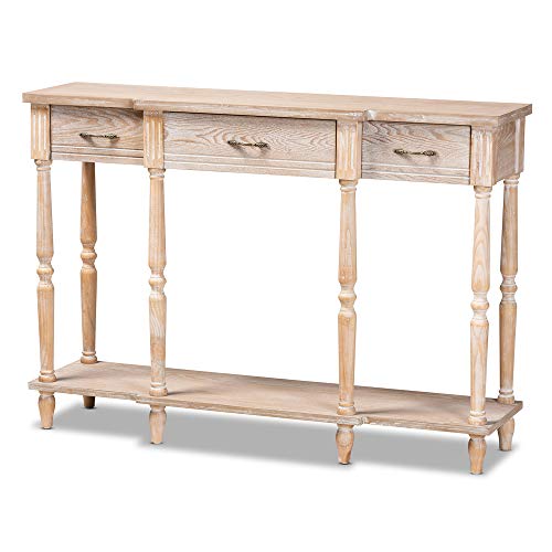 Baxton Studio Hallan Classic and Traditional French Provincial Rustic Whitewashed Oak Brown Finished Wood 3-Drawer Console Table Baxton Studio