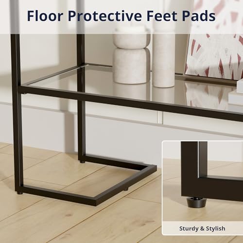 Cozy Castle 52" Entryway Table, 2-Tier Narrow Console Table, Tempered Glass Sofa Table with Metal Frame, Entry Table with Shelves, Console Tables for Entryway, Hallway, Foyer, Living Room, Black Cozy Castle